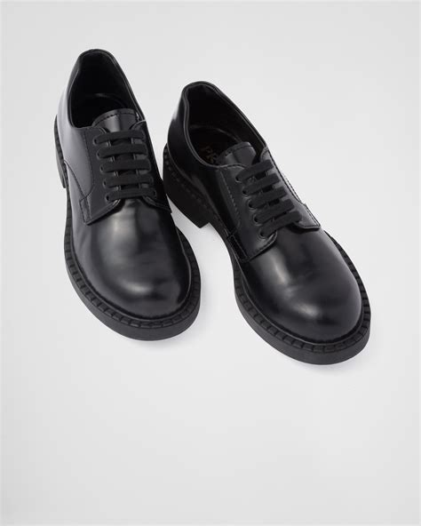 prada platform derby|Black Brushed leather derby shoes .